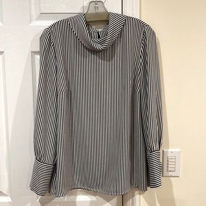 Chicos gorgeous mock neck  blouse, black and ecru stripes, size1, NWT